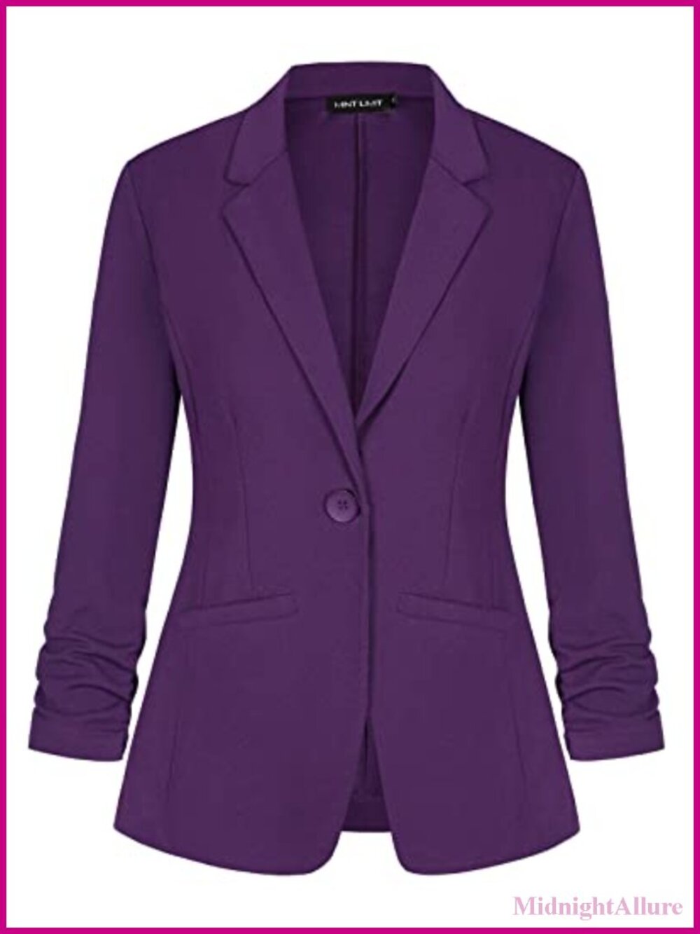 Womens Fitted Blazer 3/4 Ruched Sleeve Open Front Business Jacket